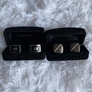 2 Men’s cuff links 1 black & silver 2 silver with faux diamonds sold separately